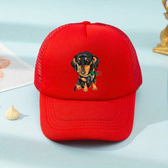Mesh Print Rose Flower Dog Baseball Cap Sunshade Peaked Cap Trucker Hat