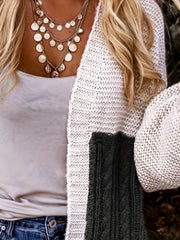 Colorblock Cable Lantern Sleeve Open Front Cardigan