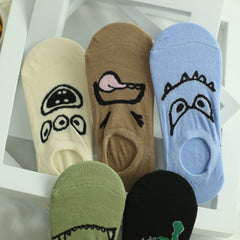 Men's Monster Face Pattern Crew Socks - Street Style Cartoon Design