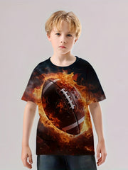 Flame Rugby 3D Print T Shirt Tees For Kids Boys Casual Short Sleeve T Shirt