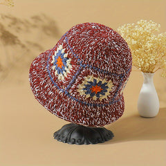 Boho Floral Crochet Bucket Hats Vintage Beanie For Women