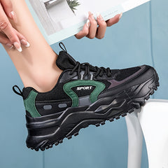 Women's Letter Lace up Chunky Sneakers Non slip Thick Sole Running Shoes