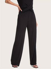 Solid Wide Leg Pants Elastic Waist Loose Fit Casual