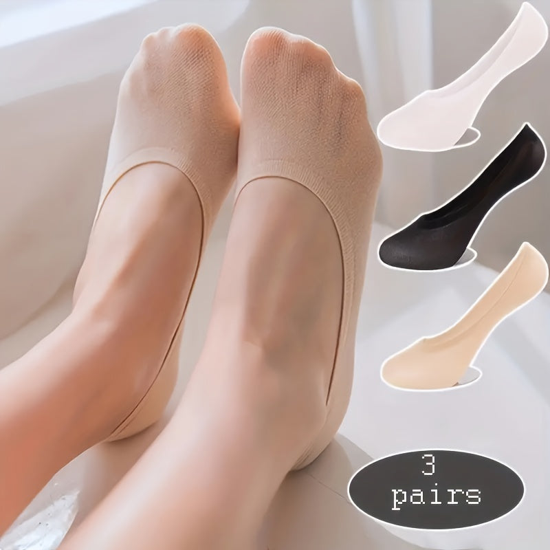 3 Pairs Solid Ankle Socks Soft & Lightweight Women's Stockings