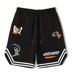 Men's Stripe Edge Drawstring Shorts Casual Elastic Waist Summer