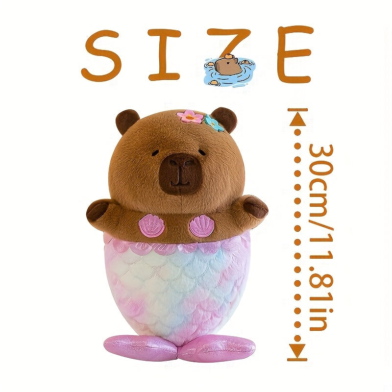 Mermaid Capybara Stuffed Animal with Pink Floral Accents
