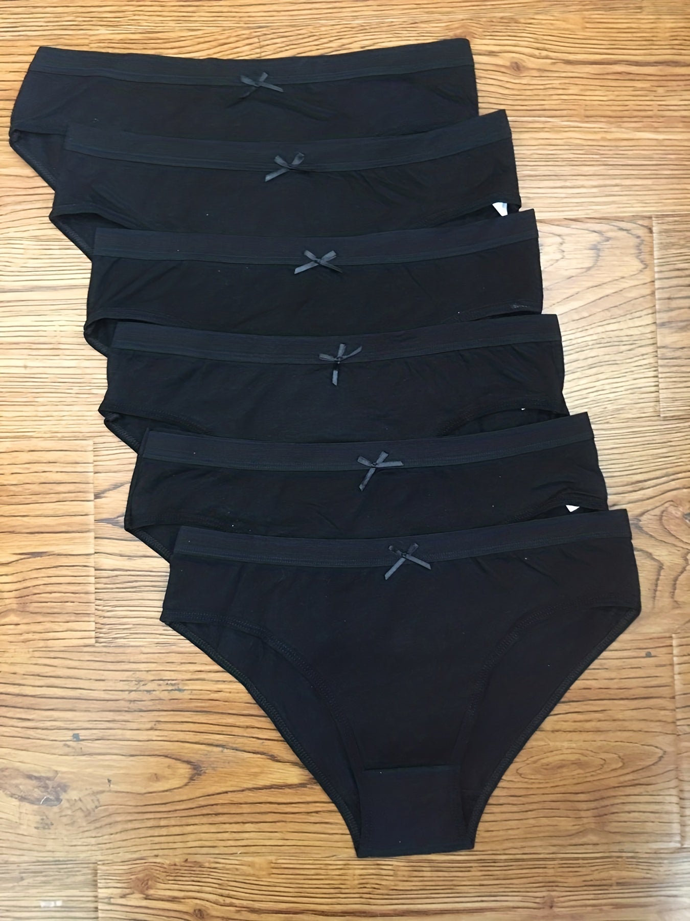 6pcs Solid Bow Tie Briefs Low Waist Stretchy Panties Women's Lingerie