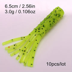 10pcs Tube Worms Skirt Rooster Tail Soft Fishing Lures 2.56in