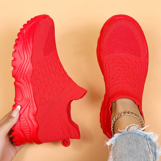 Women's Breathable Knit Platform Sneakers Lace Up Outdoor Shoes
