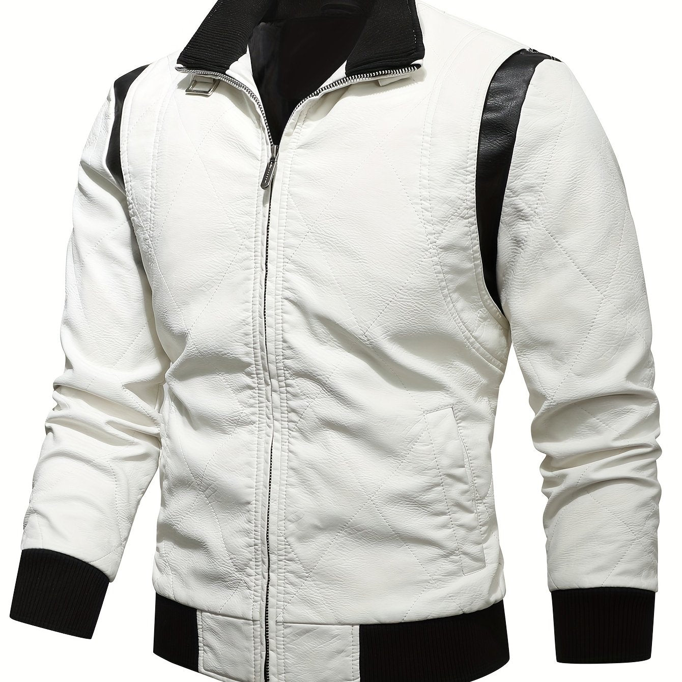 Men's Vintage Slim Fit PU Leather Jacket Stand up Collar
