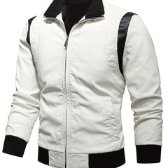 Men's Vintage Slim Fit PU Leather Jacket Stand up Collar