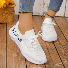 Leopard Lace-up Sneakers Mesh Sport Running Shoes