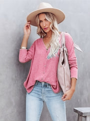 V Neck Button Cardigan Drop Shoulder Long Sleeve