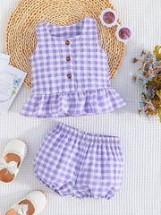 Baby Girls Plaid Vest Top Shorts Set Newborn Infant Summer Clothes