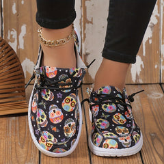 Women's Printed Canvas Shoes Casual Lace Low Top Lightweight Outdoor Sneakers