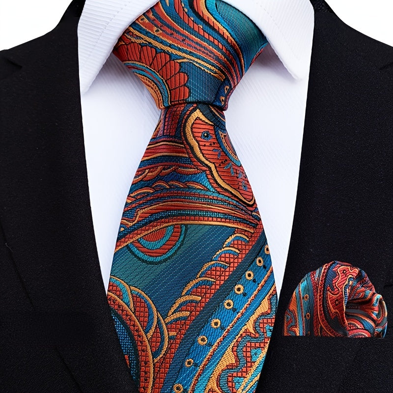Men's Jacquard Tie Square Set Floral Wedding Tie Pocket Square