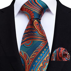 Men's Jacquard Tie Square Set Floral Wedding Tie Pocket Square