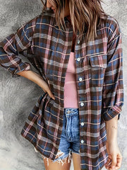 Plaid Print Button Up Long Sleeve Turn Down Collar Shacket