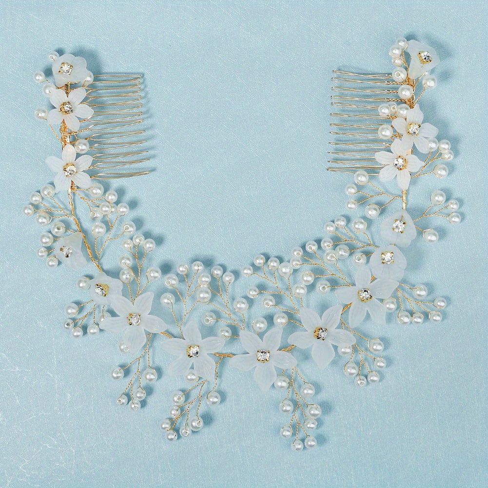 Flower & Faux Pearl Hair Comb Bridal Wedding Headwear