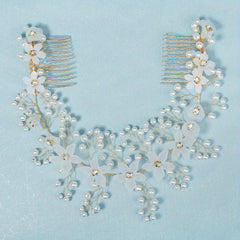 Flower & Faux Pearl Hair Comb Bridal Wedding Headwear