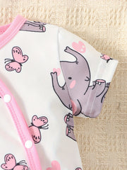 Elephant Print Short Sleeve Romper Jumpsuit for Baby Girls and Boys