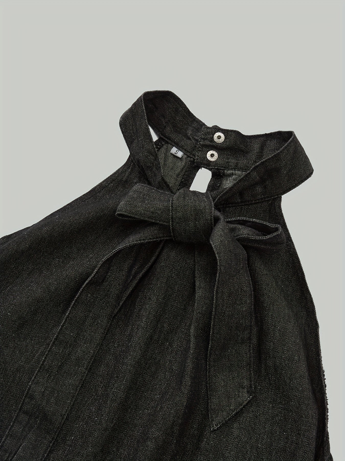 Tie Front Denim Top Cut Out Sleeveless Bow Tie Casual Denim Top