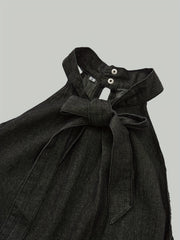 Tie Front Denim Top Cut Out Sleeveless Bow Tie Casual Denim Top