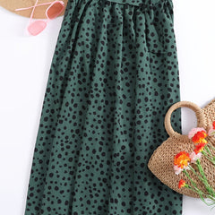 Leopard Pleated Skirts Casual High Waist Midi Comfy Skirts