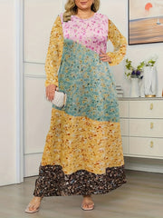 Colorblock Floral Print Maxi Dress
