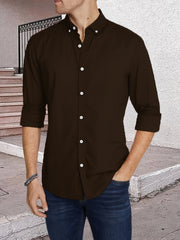 Men's Slim Solid Long-sleeve Shirt With Button Up