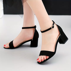 Women's Block Heel Ankle Strap Sandals Solid Open Toe Low Heels