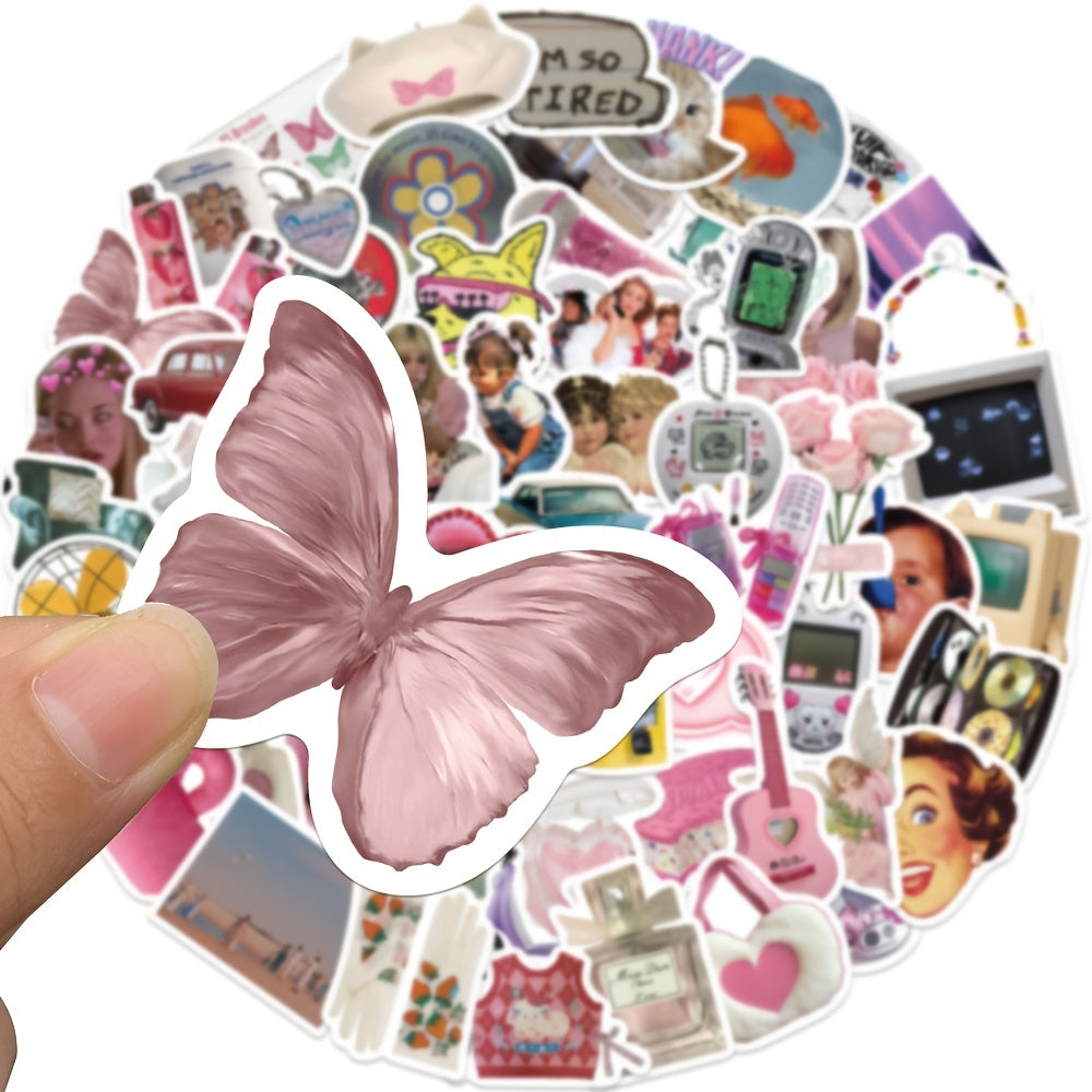 65pcs Retro Y2K Art Stickers Guitar Water Cup Scrapbook Laptop Gift Toy Stickers