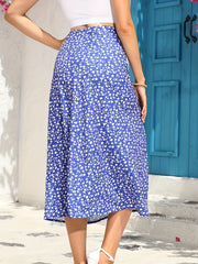 Floral Print Midi Skirt with Side Slit for Summer & Spring