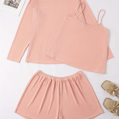 Ribbed Cami Top & Shorts & Tee Lounge 3 Piece Set
