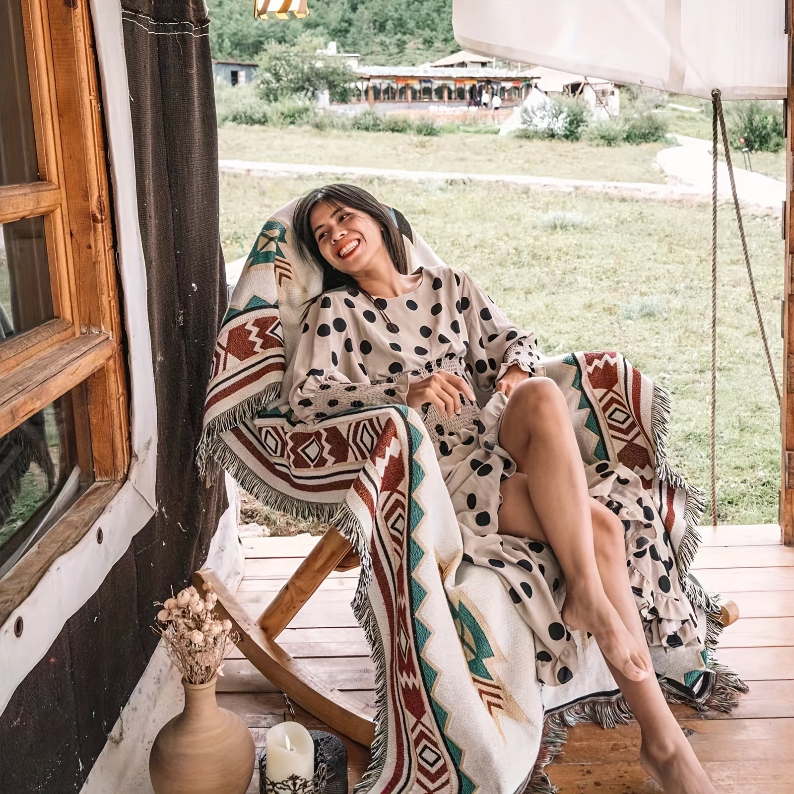 Retro Camping Blanket Outdoor Picnic Tear-Resistant Sofa Blanket