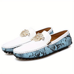 Men's Reptile Effect Loafer Shoes with Metallic Decor