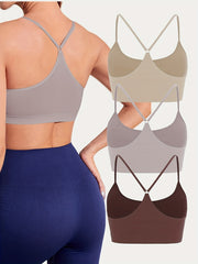 3 Pack Multicolor Support Cross Back Wirefree Removable Cups Yoga Sport Bra