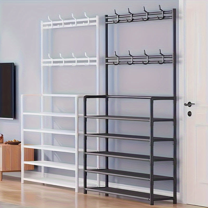 1pc Standing Floor Coat Rack Carbon Steel Shoes Rack Multifunctional Storage