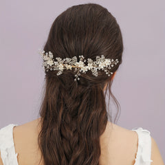 Golden Hair Comb Bridal Wedding Hair Accessories Floral Rhinestones