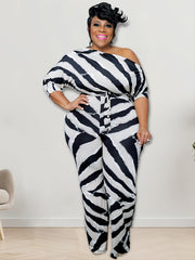 Geometric Print One Shoulder High Waist Jumpsuit
