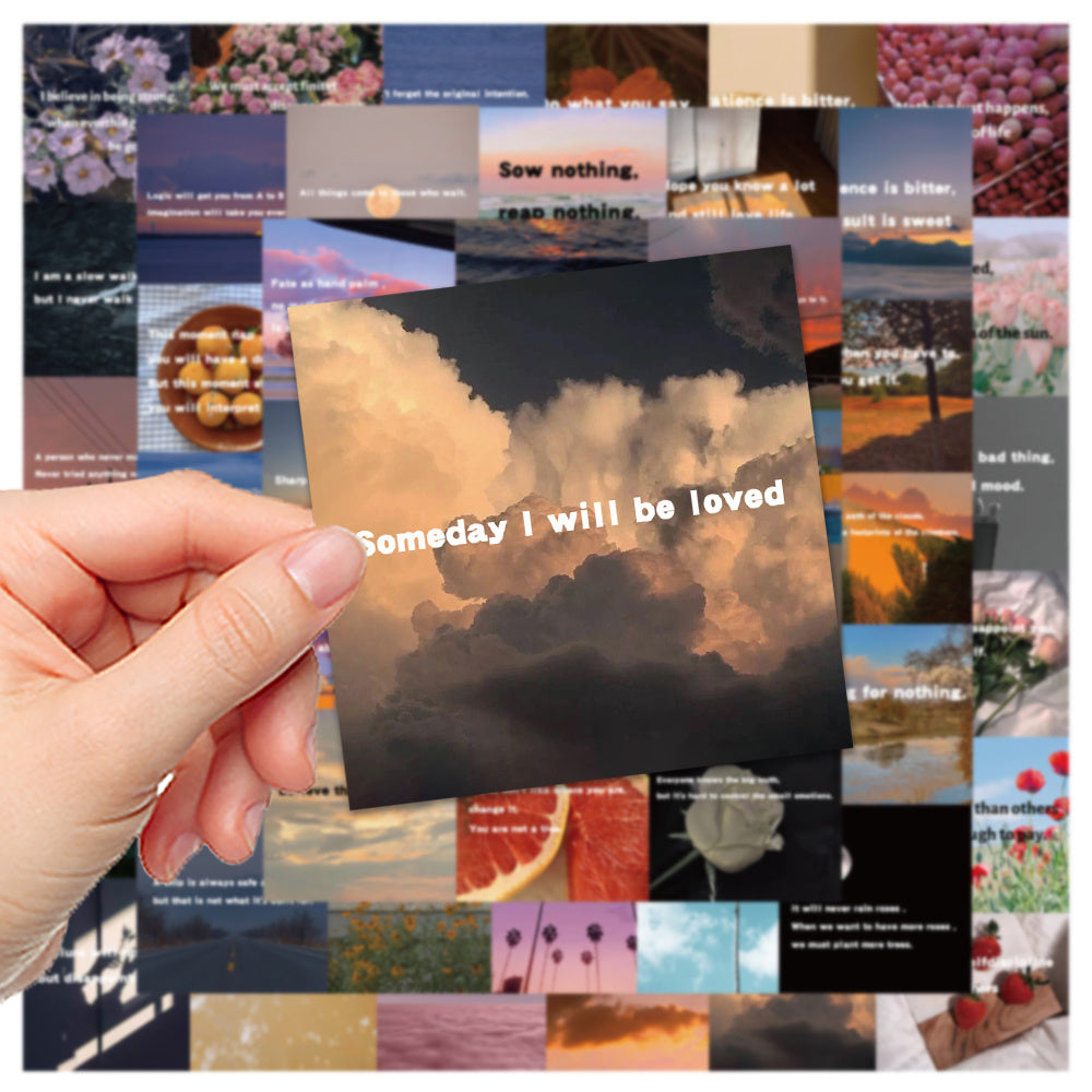 50 English Scenery Short Sentence Stickers DIY Waterproof Stickers
