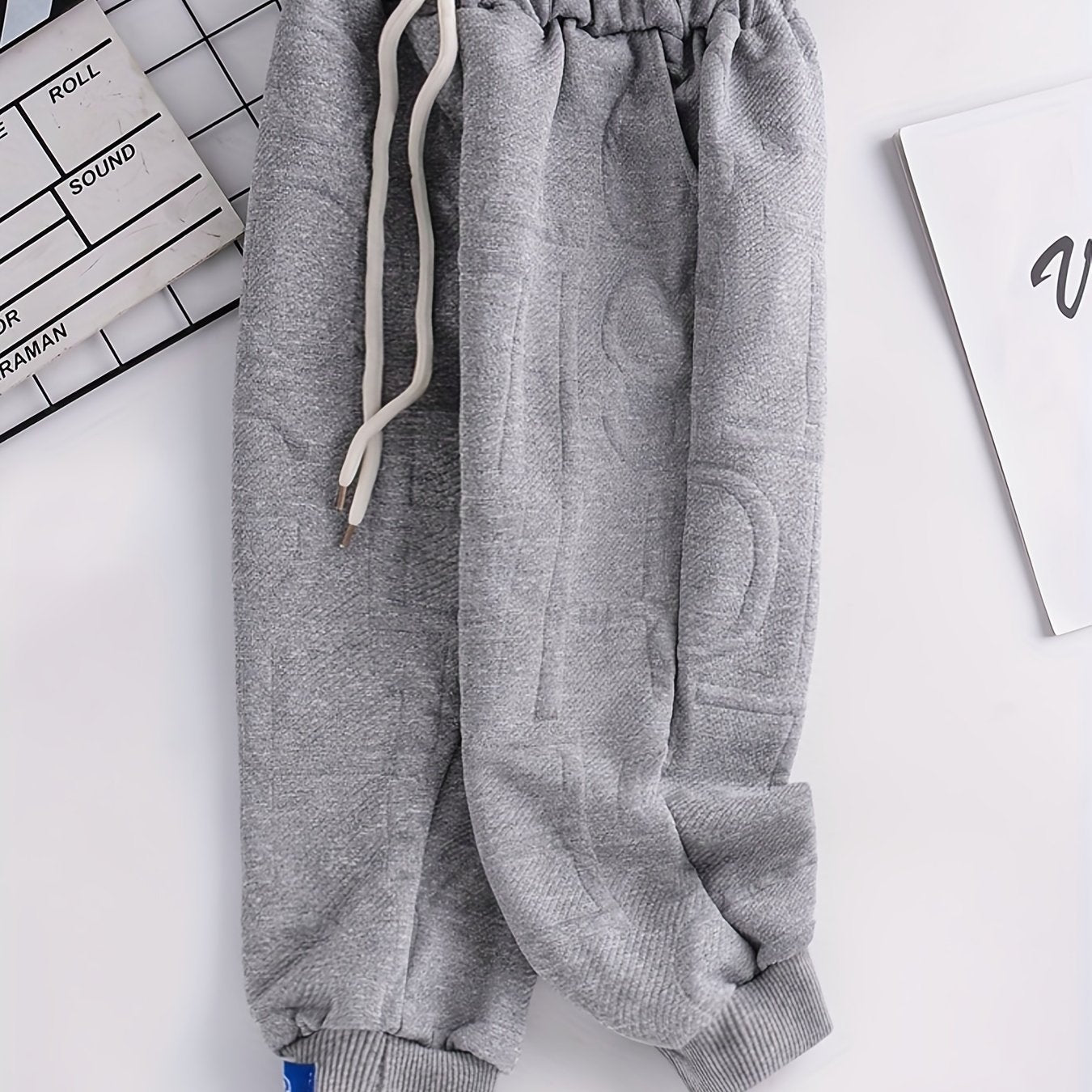 Boys Sweatpants Alphabet Texture Drawstring Elastic Waist Trousers