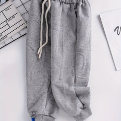Boys Sweatpants Alphabet Texture Drawstring Elastic Waist Trousers