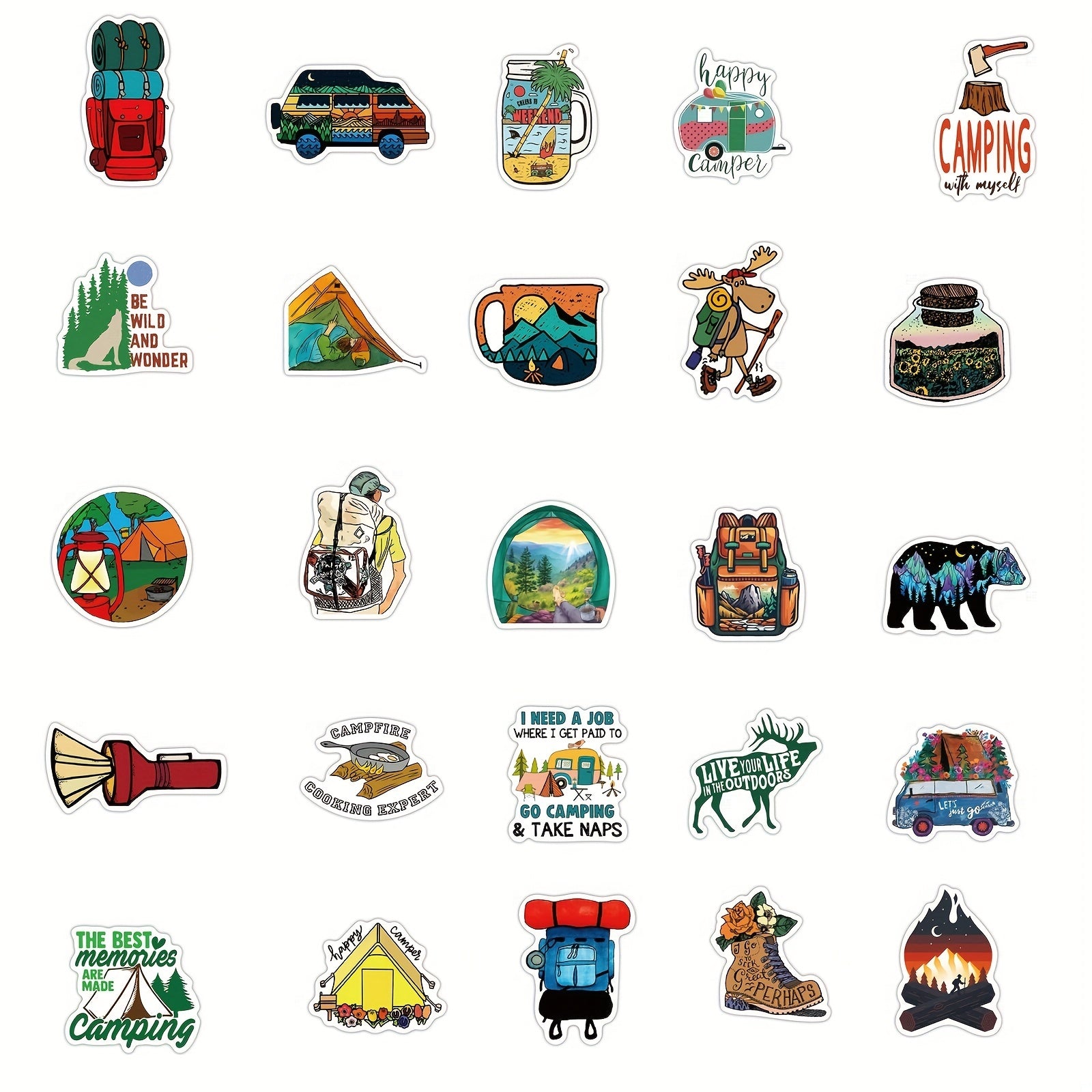 50pcs Outdoor Camping Sticker Waterproof Vinyl Sticker Pack for Teens