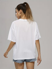 Finger Flower Letter Print Casual T shirts Women's Graphic Tee