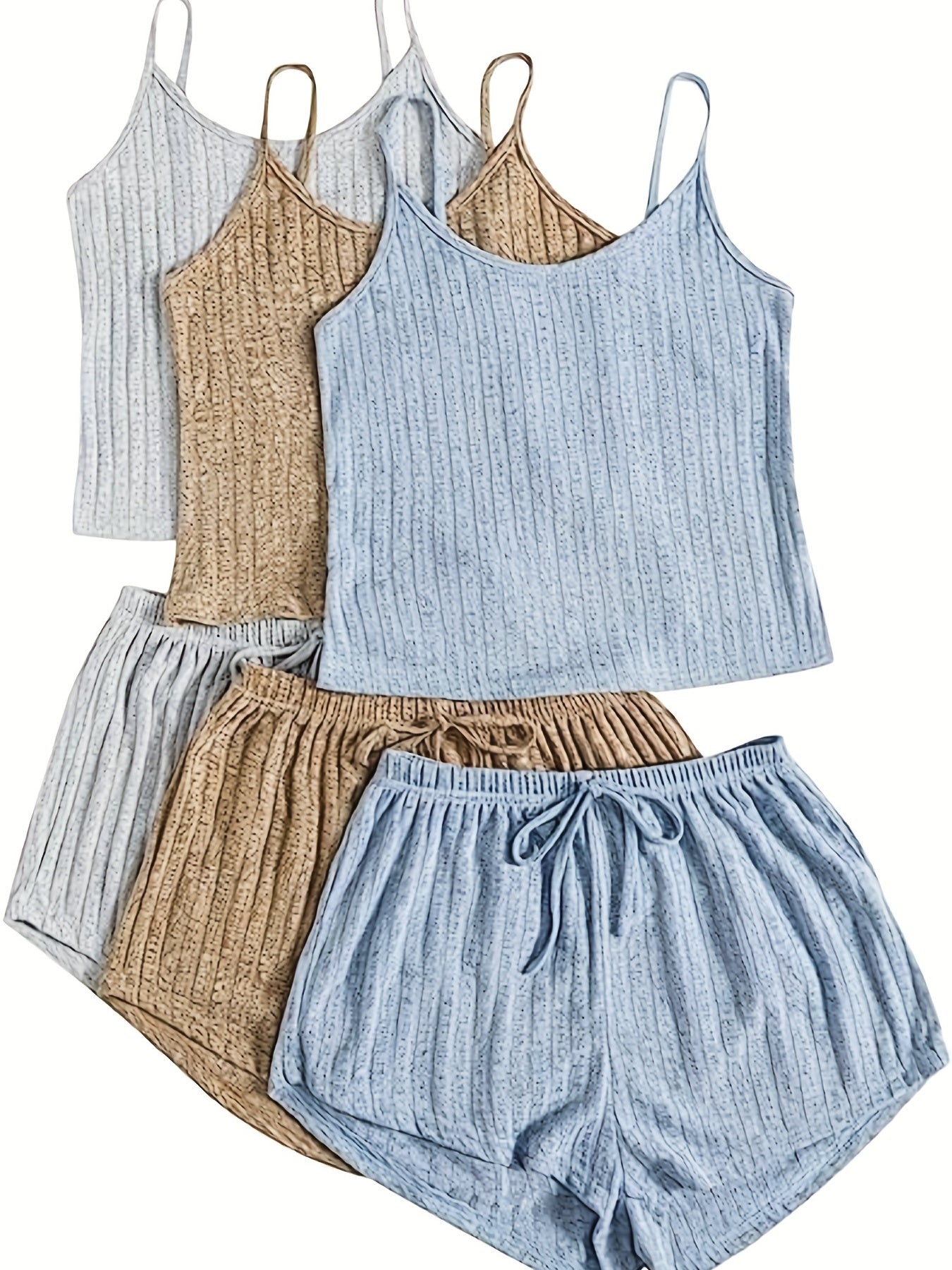 Ribbed Knit Cami Top & Tie Shorts Pajama Set