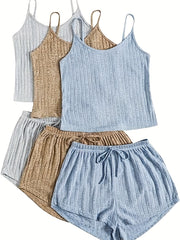 Ribbed Knit Cami Top & Tie Shorts Pajama Set