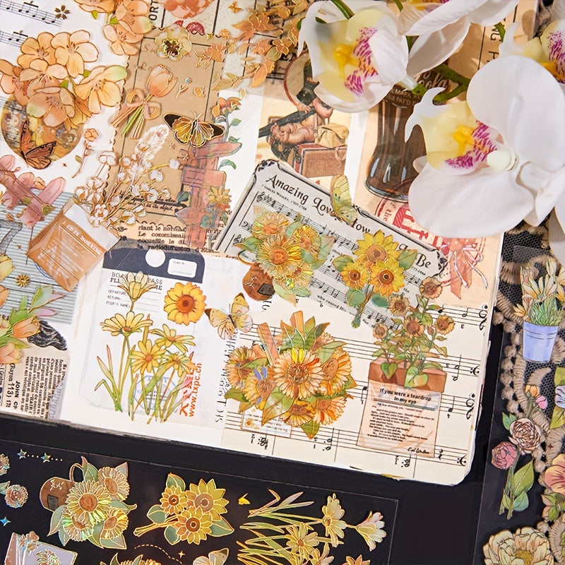 3sheets Hot Stamping Stickers Plants Flowers Scrapbook Diary Album