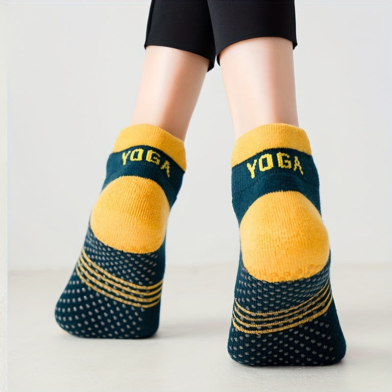 5 Pairs Letter Graphic Yoga Socks Anti-slip Athletic Ankle Socks