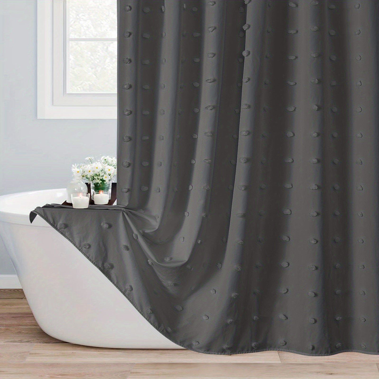 Boho Tufted Pleat Fabric Shower Curtain